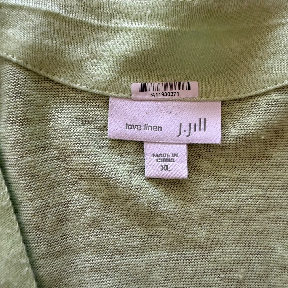 J. Jill Love Linen Cardigan XL Lime Green Open Front Asymmetrical Hem 100% Linen - Picture 6 of 8